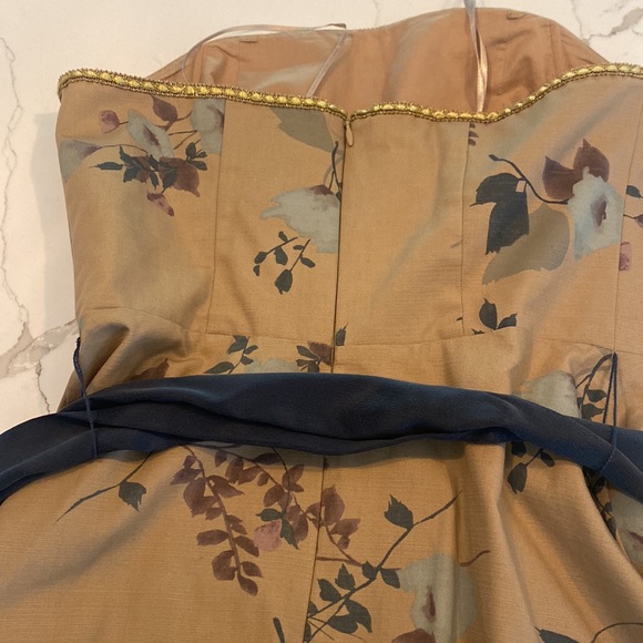 Anthropologie Tabitha Tan/NavyFloral Strapless Dress with Sash Tie - Picture 7 of 8